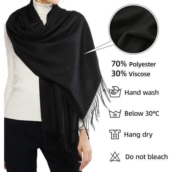 ⚡Women's Black Pashmina Shawls Evening Dress Bridesmaid Winter Warm Long Scarf - Picture 3 of 7